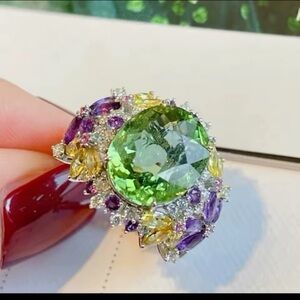 Ladies Aquamarine Diamond finish adjustable crystal ring